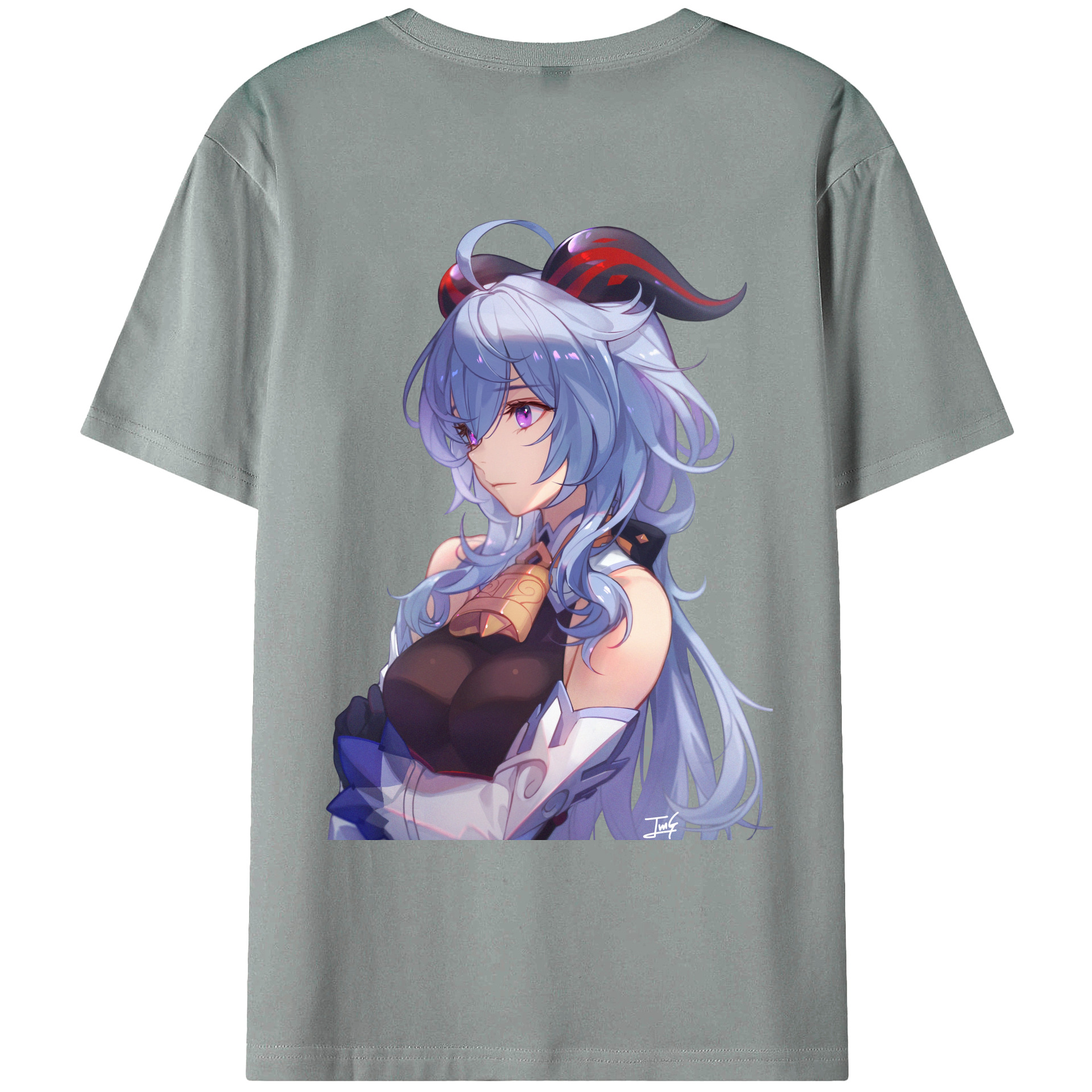 げんし神 甘雨 かんう genshin Ganyu 綿100％ メンズ半袖Tシャツ（バックプリント） 通気性
